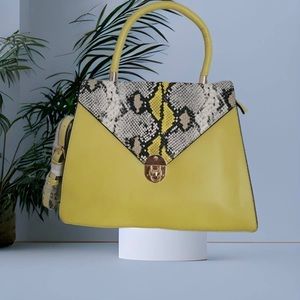 New!  Yellow snakeskin vegan leather purse with attachable crossbody.